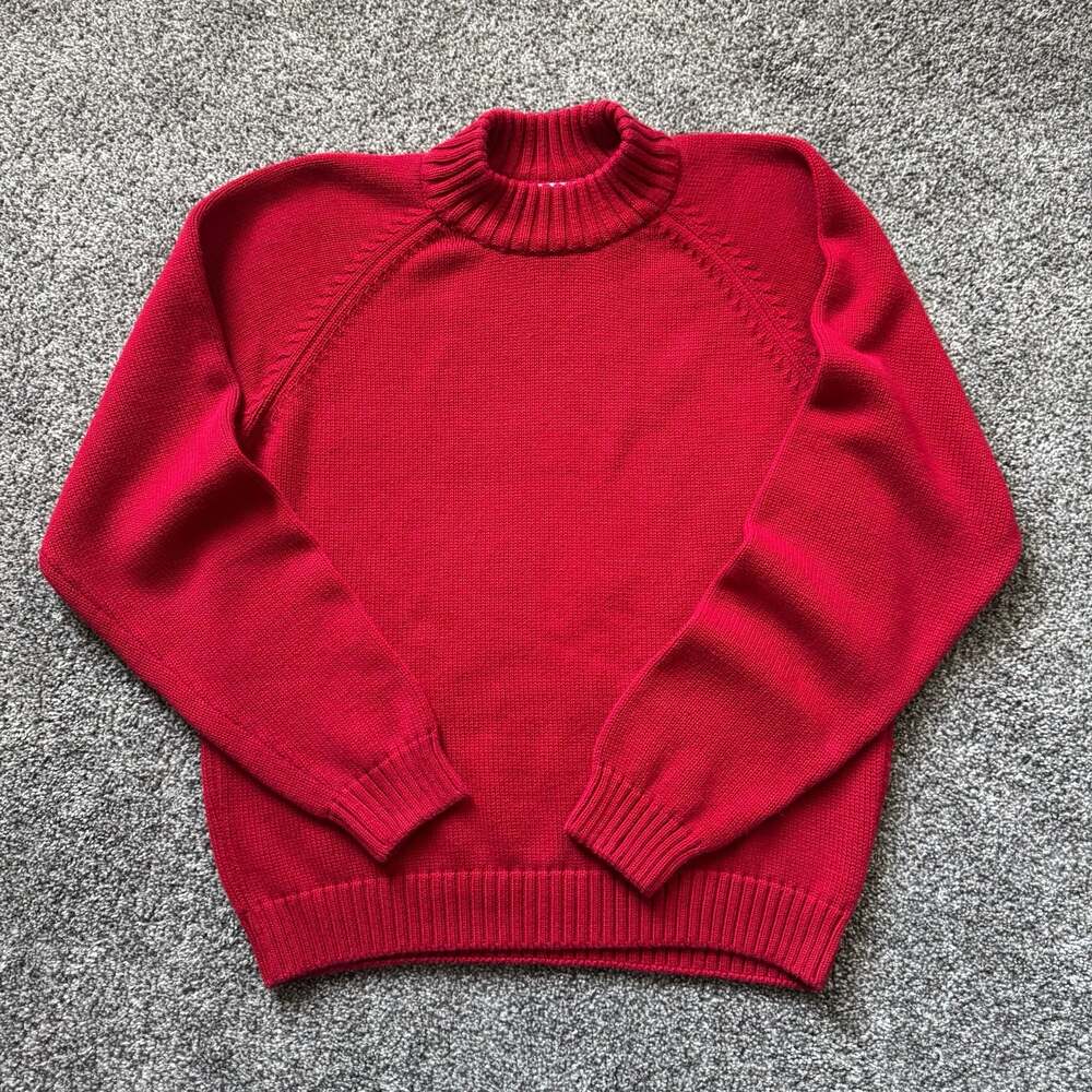 Vintage Lands’ End Drifter Mock Neck Sweater Red 100% Cotton Made in USA Women’s
